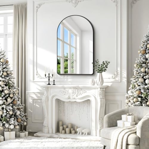 Image of BONEWEI Arched Wall Mirror,30x45 inch Black Arched Mirror Bathroom,Vanity Mirror for Over Sink Metal Frame,Tempered Glass Arch Mirrors for Bedroom,Entryway,Living Room,Home Decor Shatter-Proof