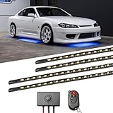 LEDGlow 4pc Blue Flexible Car Slimline LED Underbody Underglow Accent Neon Lighting Kit - 4 Unique Patterns - Water Resistant, Low Profile Tubes - Includes Control Box & Remote