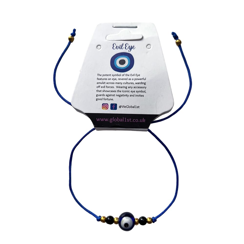 VIE Evil Eye Black Beads Thread Bracelet, Blue