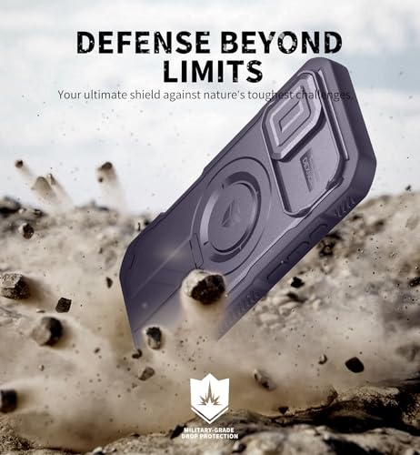 Image of Dexnor for iPhone 17 Case with Slide Camera Cover & Adjustable Kickstand & Built-in Screen Protector, Compatible Wireless Charging,Rugged Cases Heavy-Duty Magnetic Protective Cover,Phantom Purple