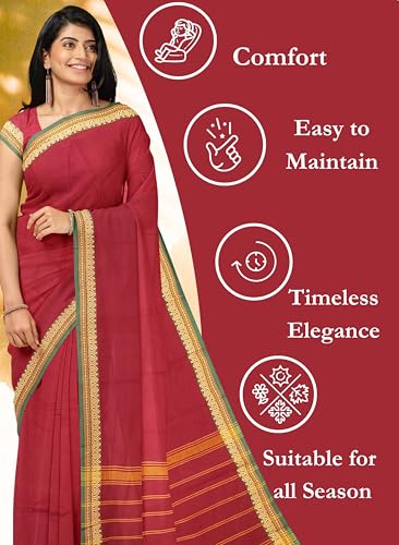 Image of Women's Chettinad Cotton Sarees | Handloom Saree with Blouse | Pure Cotton Sarees for Women Daily use and All Occasion Wear| Soft, Comfort Cotton Saree