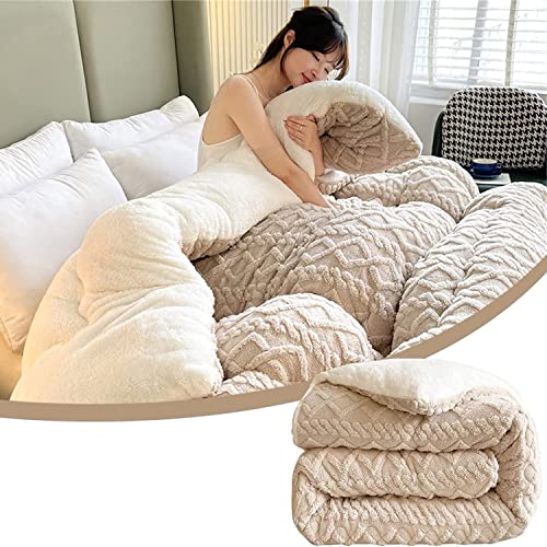 Edredón de terciopelo Edredón de punto de jersey Edredón de invierno súper suave grueso Edredón de cachemira Edredón de terciopelo de doble cara súper cálido Edredón de felpa ( Color : Caqui , Tamaño Cover