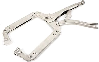 Aexit Silver Tone Adjustable Spring Loaded C Type Clamp Vise Grip Locking Welding Pliers 14