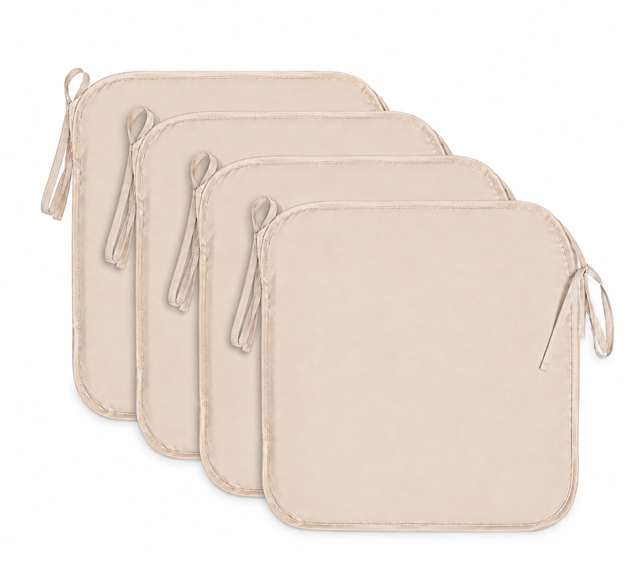 INSAFIANS Pack of 4 Waterproof Chair Seat Pads Comfortable Tie-On Cushions for Dining Patio Kitchen Chairs Outdoor Seating (Beige)