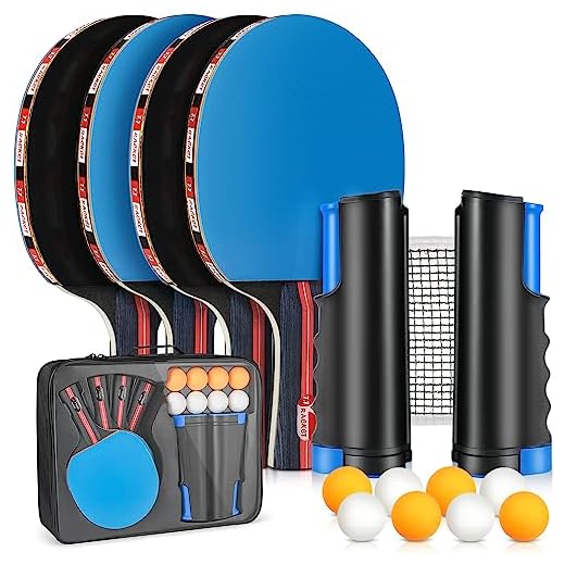 Ping Pong Paddles Set, 4 Table Tennis Paddles,8 Balls,Retractable Ping Pong Net, Ideal Indoor Table Tennis Set, Perfect for Professional and Recreational Games(Blue)