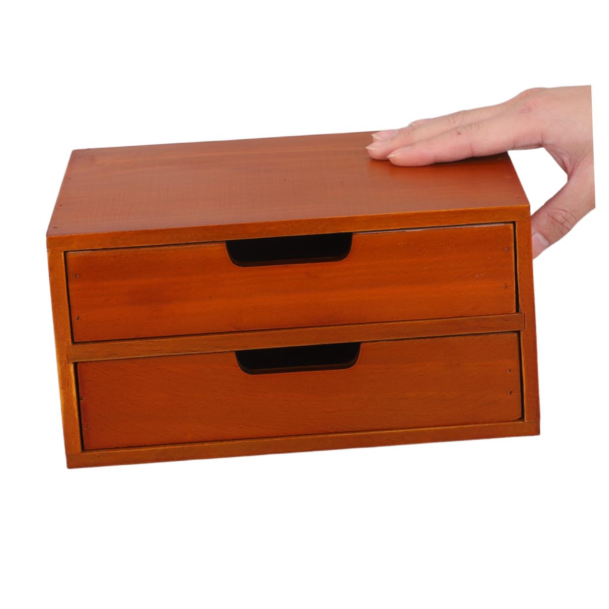 Scatola Portaoggetti in Legno per Scrivania con Doppio Cassetto Mobiletto Decorativo da Tavolo Compatto per Ufficio Organizzatore Multifunzionale per Piccoli Spazi