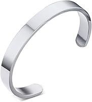 MEALGUET Personalized Stainless Steel Cuff Bracelet - Custom Engraved Names, Quotes, Minimalist Bangle for Men Women (4-13mm Widths)