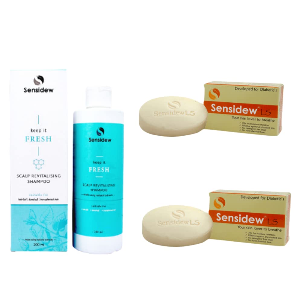 Scalp Revitalising Shampoo, 200ml and Sensidew LS Unisex Dry Skin Soap Combo, Skin and Hair Combo