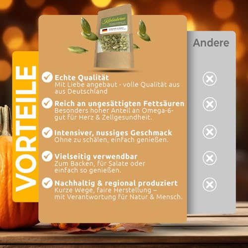 Steirische Kürbiskerne 1kg - Rohe & naturbelassene Kürbiskerne 1kg - 100% aus Bayern - Protein & ballaststoffreich - Ideal zum Backen Kochen & Snacken - Pumpkin Seeds - Rohkost Qualität