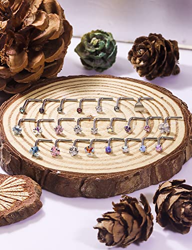 Ocptiy 20G Nose Ring Hoop Stud Piercing Jewelry For Women 20 Gauge Stainless Surgical Steel Silver Nose Ring Hypoallergenic L Bar Shaped Bend Curved Nose Nostril Ring Nose Piercings Jewelry Women Men #TOP5