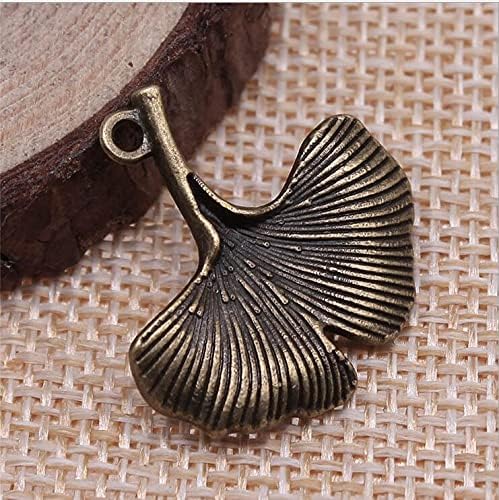 Miniatura 2 de 20pcs 0.945x0.906 in Gingko Leaf Charm Colgantes Ginkgo Biloba Hoja Colgante (Bronce Antiguo), aleación, No es una piedra preciosa