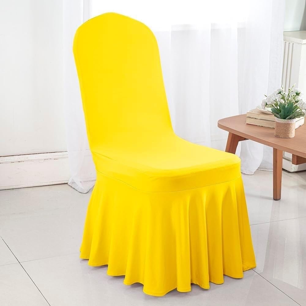 Fundas elásticas para sillas de banquete amarillas pack de 2 de poliéster suave con falda elegante