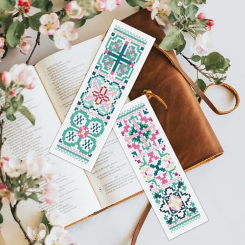 Image of BEUNITONE Cross Stitch Bookmark Kits 6 Pcs Variegated Flowers DIY Bookmarks Cross Stitch Set for Adults Beginners Hand Embroidery Set Traditional Decorative Patterns Craft Kits for Gifts 8''x2.4''