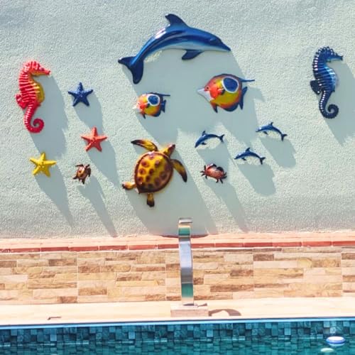 MJ DECOR Trio De Tartarugas Marinhas Decoração Casa de Praia Mar Enfeite Decorativo Parede Área Pisc