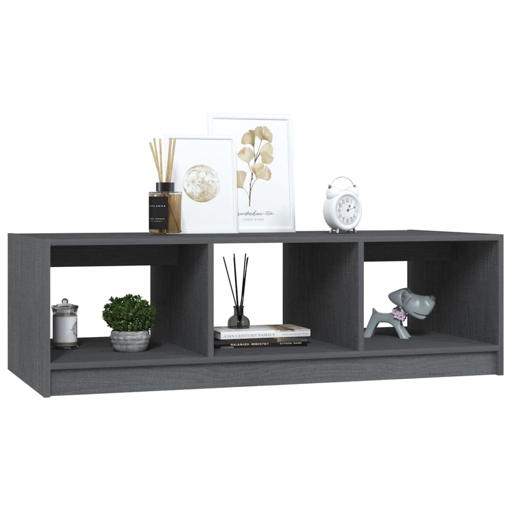 Mesa de centro gris 110 x 50 x 34 cm, diseño moderno de madera de pino maciza, robusta mesa auxiliar con estante para salón, dormitorio y pasillo