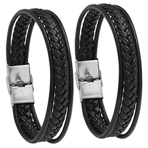 SAFIGLE 2 Piezas Pulsera Hombres Banda Oro Joyas Punk Accesorios Punks Joyas De Muñeca Cuero