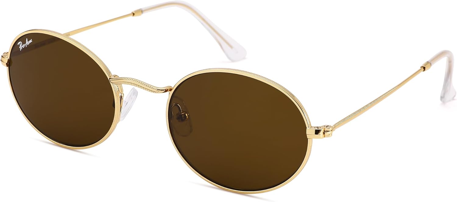 Pro Acme Retro Oval Sunglasses Glass Lens, Small Metal Frame Trendy 90s Sun Glasses for Women Men
