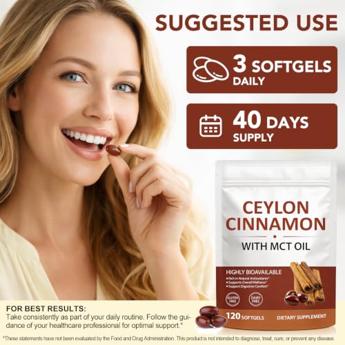 UXENPHXF Ceylon Cinnamon Capsules with MCT Oil, High Absorption Formula, Antioxidant Support, Digestive Health Supplement, Cinnamon Supplements for Women & Men, 2Pack — view 6