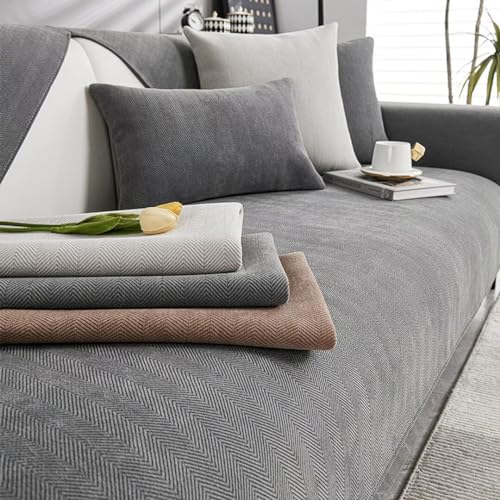 Housse de canapé en chenille à chevrons antidérapante de 1 à 3 places - 3