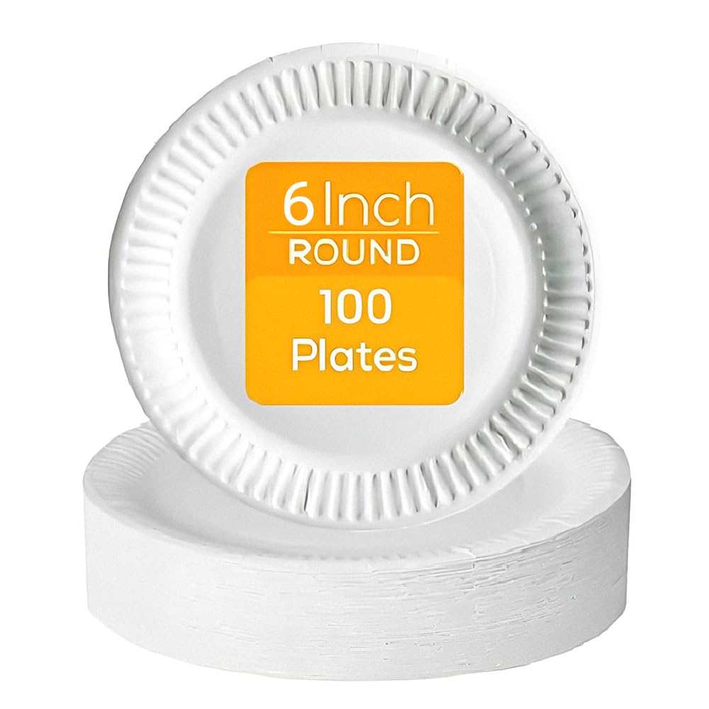 100 x Disposable Paper Plates 6" (15cm) White Party Dishes for Christmas Parties Catering Supply Weddings