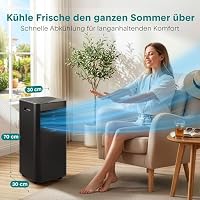 SereneLife Schwarz Mobiles Klimagerät 7000 BTU 2,0kW für 28 m² – Air Conditioner mit Abluftschlauch, 3-in-1 mit Entfeuchter und Ventilator, Leise 54 dB, inkl. Fensterkit und Fernbedienung – Ansicht 2