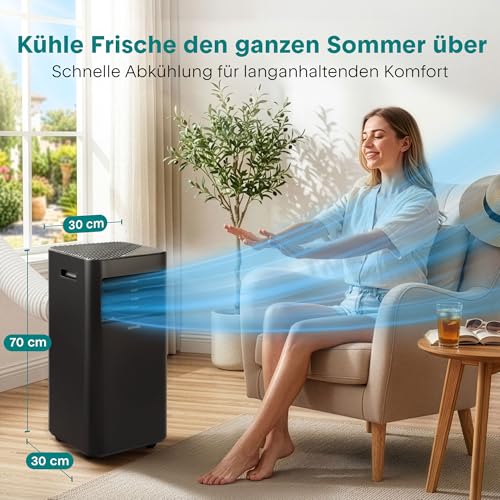SereneLife Schwarz Mobiles Klimagerät 7000 BTU 2, 0kW für 28 m²- Air Conditioner mit Abluftschlauch, 3- in- 1 mit Entfeuchter und Ventilator, Leise 54 dB, inkl. Fensterkit und Fernbedienung-2