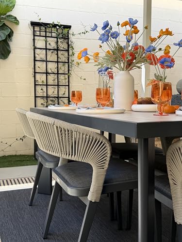 Image of PURPLE LEAF Outdoor Dining Set for 6 with Built-in Cushions Deep Grey