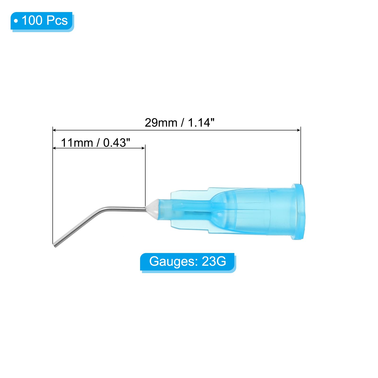 PATIKIL Blunt Tip Dispensing Needles with Bent Blunt Needle, 100 Pcs 0.4 Inch 23G Industrial Liquid Dispenser Needle for Refilling Liquid Ink Adhesive Glue, Blue
