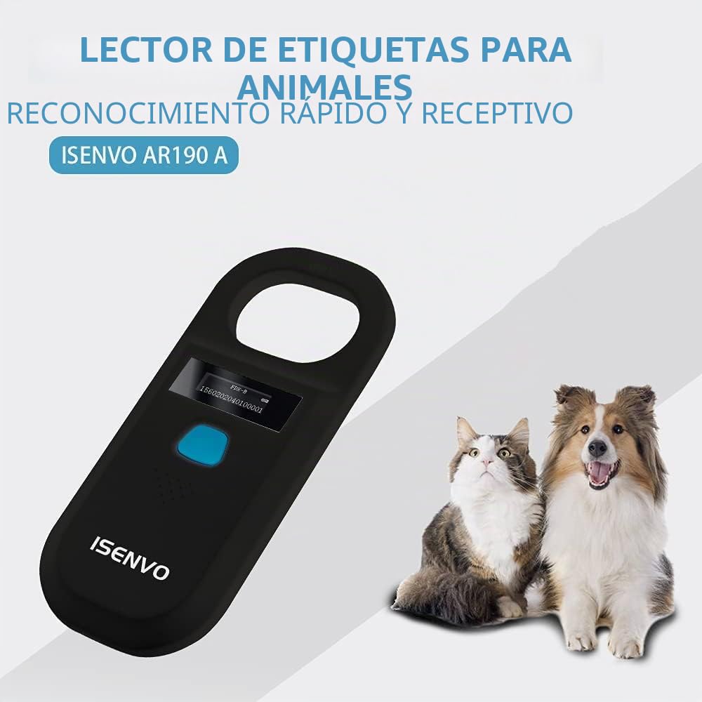 Lector Microchip Animales, Lector Chip Mascotas RFID EMID Recargable, Leer el ID del Chip de 15 bits, 134,2 kHz 125 kHz, para Animales, Cerdos, Perros y Gatos