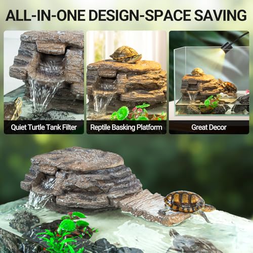 REPTIZOO Turtle Tank Filter, 120GPH Turtle Filter Basking Platform with Detachable Bridge for Climbing Ramps and Diving, Quiet Aquatic Reptile Filter Keeps Water Clean, Terrarium Decor - Thumbnail 7