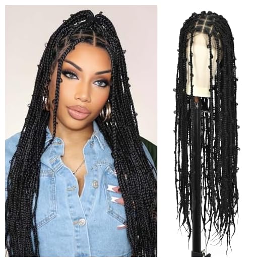 Lexqui 36" Square Knotless Butterfly Box Braided Wigs for Black Women Full Double Lace Frontal Braided Wig with Baby Hair Natural Parting Synthetic Lace Front Braiding Hair Wigs
