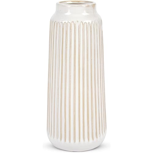 LiteViso 9 Inch White Ceramic Vase, Flower Vase Modern, Boho Vases for Pampas Grass Home Decor, Decorative White Vases for Flowers Mantel, Living Room, Farmhouse Table Decoration, Off-White