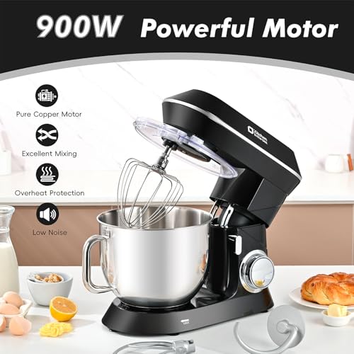 Kitchen in the box Stand Mixer, 900W 7.5QT Kitchen Electric Mixer, 6-Speed Tilt-Head Food Mixer for Baking with Dough Hook,Wire Whip,Beater (Black) - Image 3