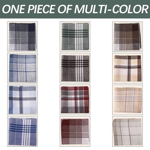 Image of 12 pack Men's Handkerchiefs 100% Cotton 16 inch Large Mens Pocket Square Handkerchief with Check