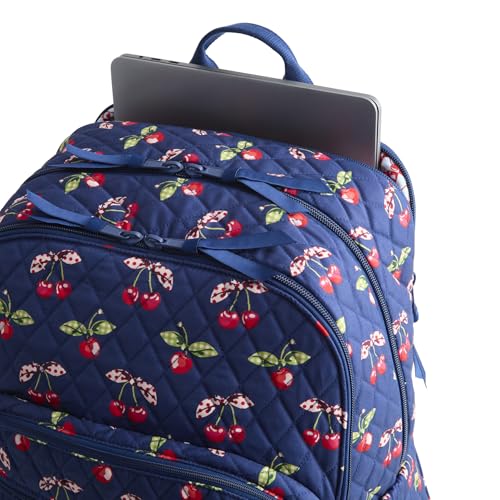 Image of Vera Bradley Women's Premium Cotton Large Bancroft Backpack - 15 inch Laptop & Trolley Sleeves - Cherry Picking, 28L