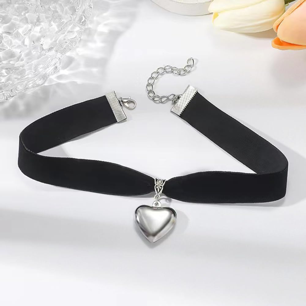 Black Choker Necklace Chunky Heart Pendant Necklace Black Velvet Collar Necklace Y2K Trendy Jewelry Gifts for Women - Image 4