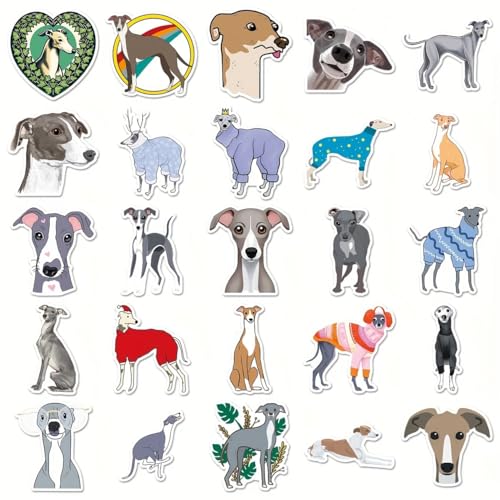 Windhund Aufkleber Set, 50 Stück, Vinyl-Sticker mit Glanzfinish, Wiederverwendbar für Laptops & Wasserflaschen oder auf alles wo man es hinkleben möchte