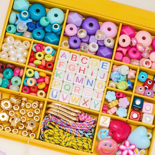 Image of MYCUTEY DIY Keychain Making Kit-Big Beaded Keychain & Bag Charm Craft Supplies with Keyrings,Cords and Colorful Chunky Letter,Star,Heart Beads,Personalized Name Making Kit Gifts for Kids Girls Women