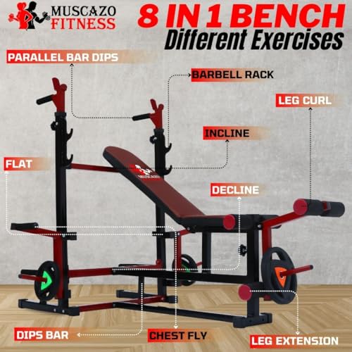 Image of PRO Heavy Duty 8-in-1 Strength Multi Gym Bench | Adjustable Flat, Incline, Decline Bench with Leg Curl & Leg Extension | Home Gym Workout Bench