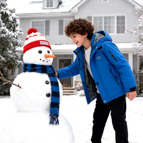 Image of WULFUL Boy's Waterproof Ski Jacket Warm Fleece Hooded Winter Snow Coat