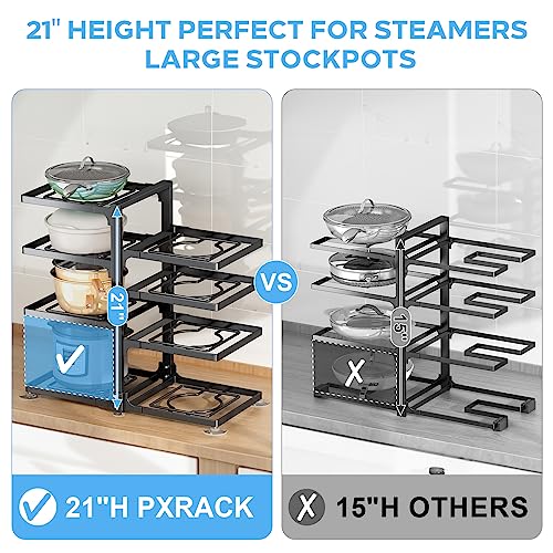 Pxrack Pots And Pans Organizer For Cabinet, 8 Tie Adjustable Pan Organizer Rack For Under Cabinet, 21” Pan Organizer For Stockpot And Steamer Pot Organizer For Kitchen Organization & Storage (Black) #TOP3