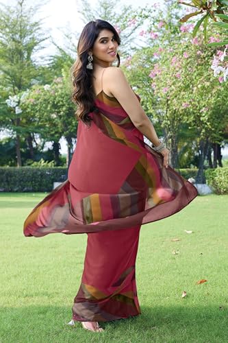 Image of MIRCHI FASHION Women Saree Chiffon Chintz Motif | Breathable Lightweight Border Pallu Printed Sari for Office and Daily Use (Available in 15 designs)