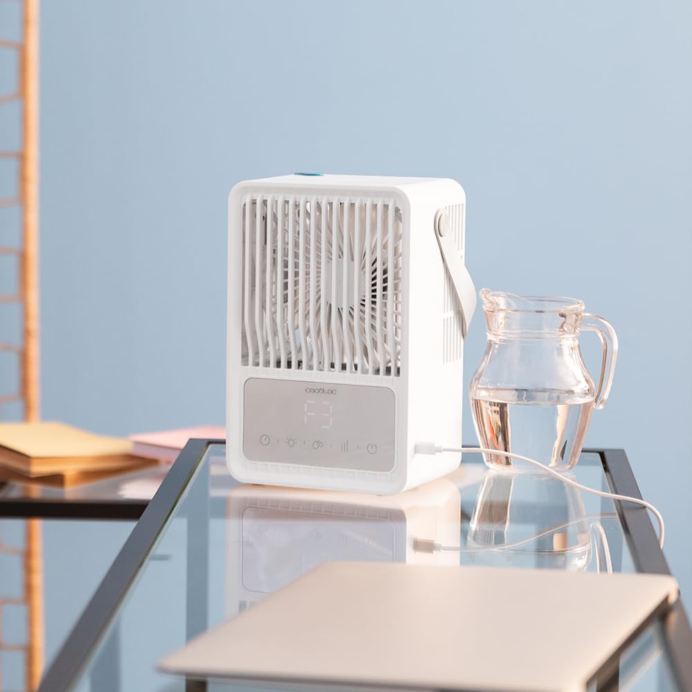 Cecotec - Tischklimageräte EnergySilence 500 DeskChill Smart, 6W, 500 ml Ablagerung, Berührungssteuerung, Digitalanzeige, 3 Geschwindigkeiten, LED -Licht mit 7 Farben und Timer