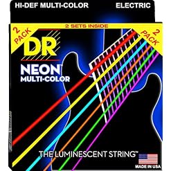DR NMCE10PACK – Pack de 2 jeux de cordes guitare électrique Neon multicolore – Médium 10-46 - Les Beatles, Paul McCartney, John Lennon, RIngo Starr, George Harrison
