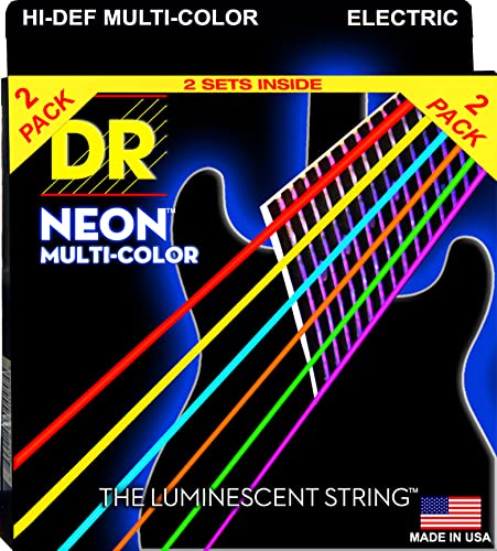 DR NMCE10PACK – Pack de 2 jeux de cordes guitare électrique Neon multicolore – Médium 10-46 - Les Beatles, Paul McCartney, John Lennon, RIngo Starr, George Harrison DR NMCE10PACK - Pack de 2 jeux de cordes guitare électrique Neon multicolore - Médium 10-46