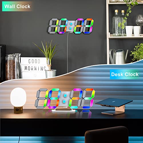 Covery Multicolor Digital Alarm Clock Neon Colorful Modern Desk Wall Alarm Clocks Custom Color Nightlight Temperature With Remote, Supports Display Of One Color - Pink, Red, Blue,Red, Yellow, Green, Purple (Colorful Light 9.9 Inch) #TOP2