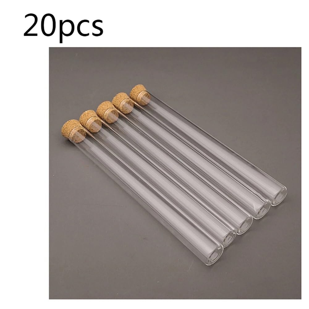 Borosilikatglas-Reagenzgläser, Reagenzgläser aus Borosilikatglas mit Korkstopfen, 15 x 150 mm, flacher Boden, 19 ml, 20 Stück