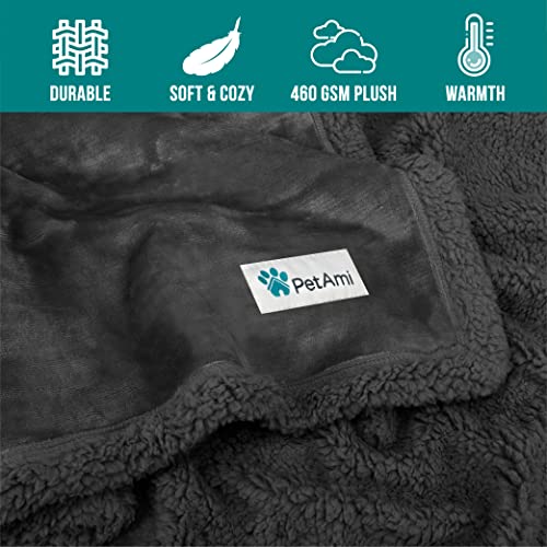 Petami Puppy Dog Blanket | Pet Blanket Small Dog Indoor Cat Kitten | Fleece Sherpa Throw Doggy Blanket Crate Couch Bed | Soft Plush Fuzzy Fluffy Lightweight Washable Warm Cover, 29X40 Solid Dark Gray #TOP2