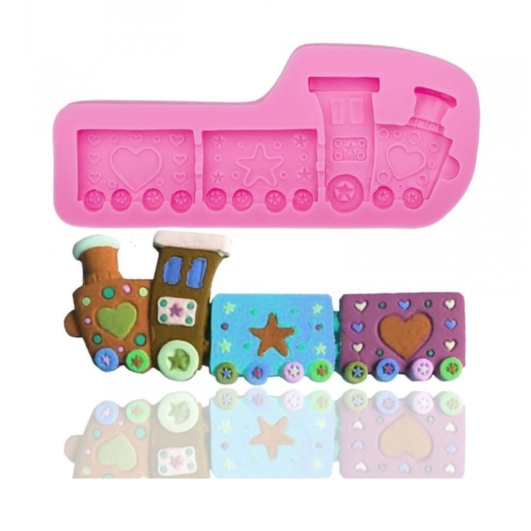 cartoon train shape silicone mould for baking chocolate fondant candy sugarcraft gum paste toy train theme cake decoration cupcake cookie biscuit gummy jelly dessert party snacks clay mold