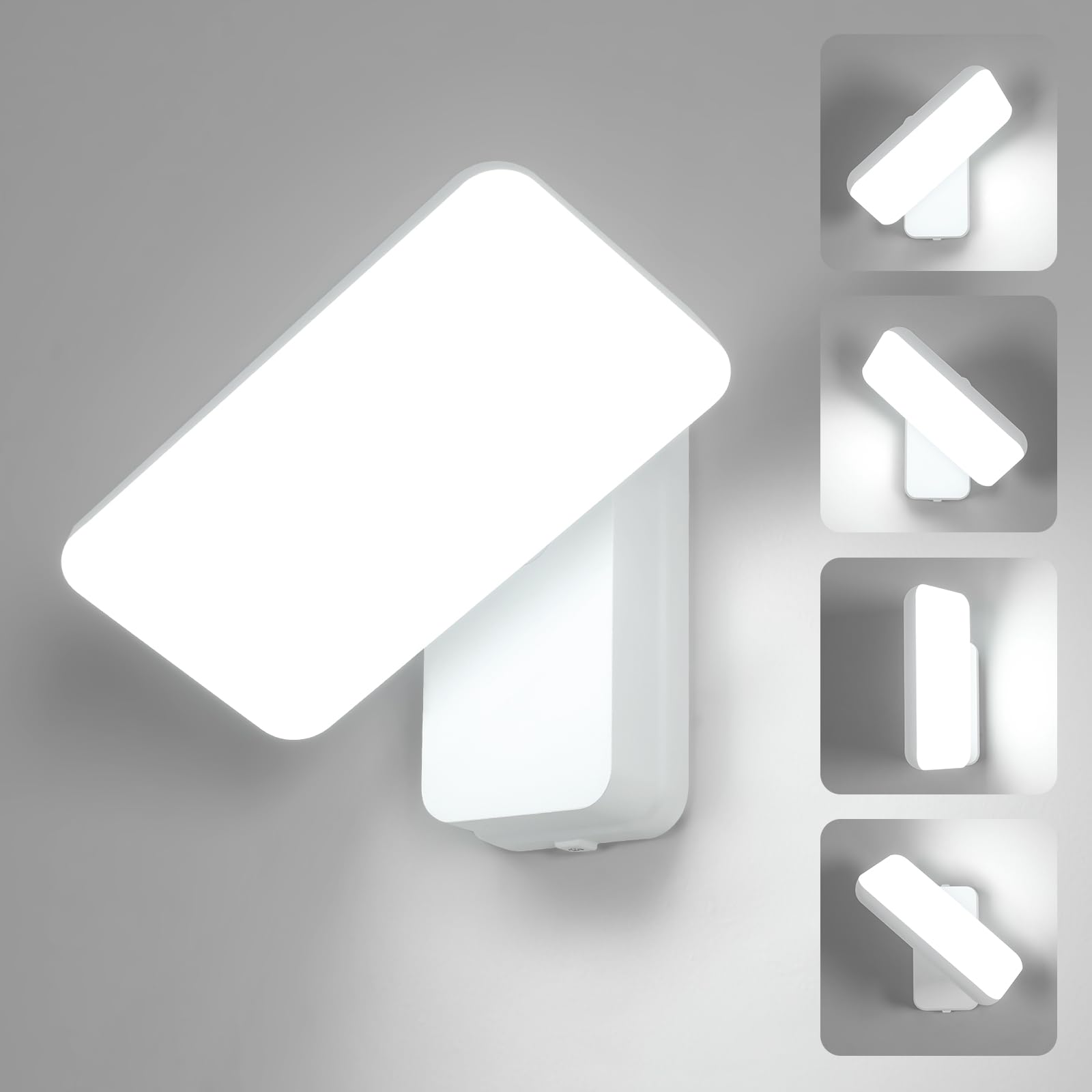 Comely Aplique Pared Exterior LED, 16W IP65 Resistente lampara Exterior Pared Agua 350° Giratoria Moderna Luces LED Exterior para Jardines, Terraza, Baño, Blanco, Luz Blanca Fría 6500K, Control Interr